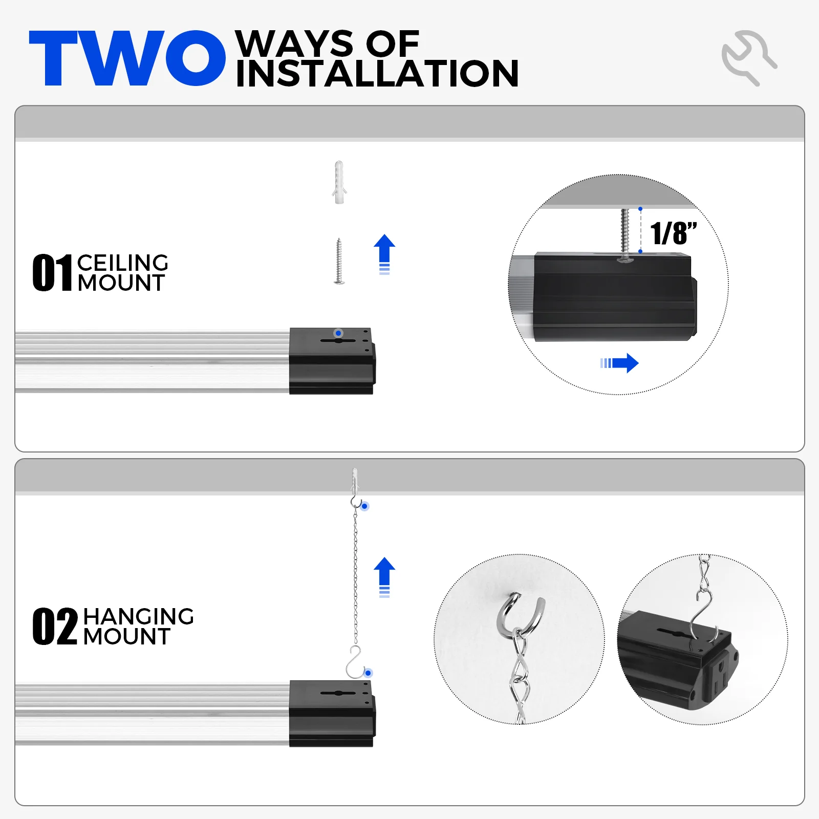 Barrina 168W LED Shop Lights 8FT 5000K 16800LM | Hanging, Linkable & Power Plug Cords | BS168 - Image 6