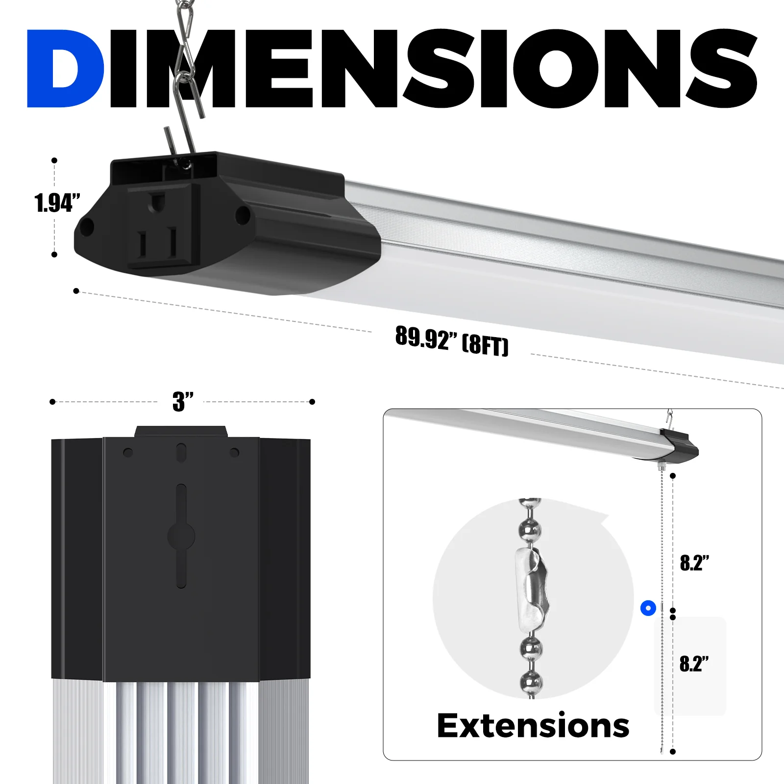 Barrina 168W LED Shop Lights 8FT 5000K 16800LM | Hanging, Linkable & Power Plug Cords | BS168 - Image 8