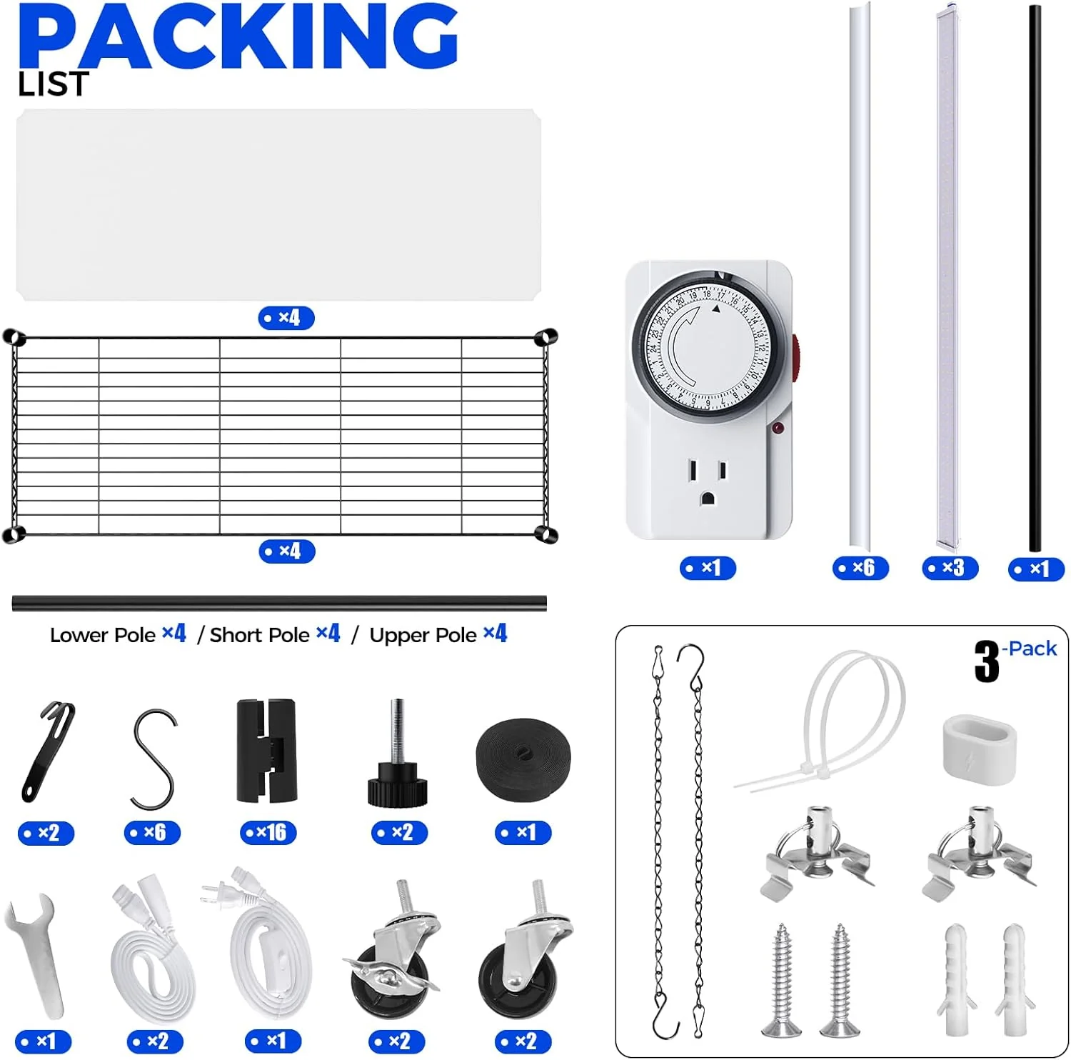Barrina 4-Tier Plant Stand with 3-Pack T5 36W LED Grow Lights 3FT 5000K | Full Spectrum & Timer | WI36 - Image 8