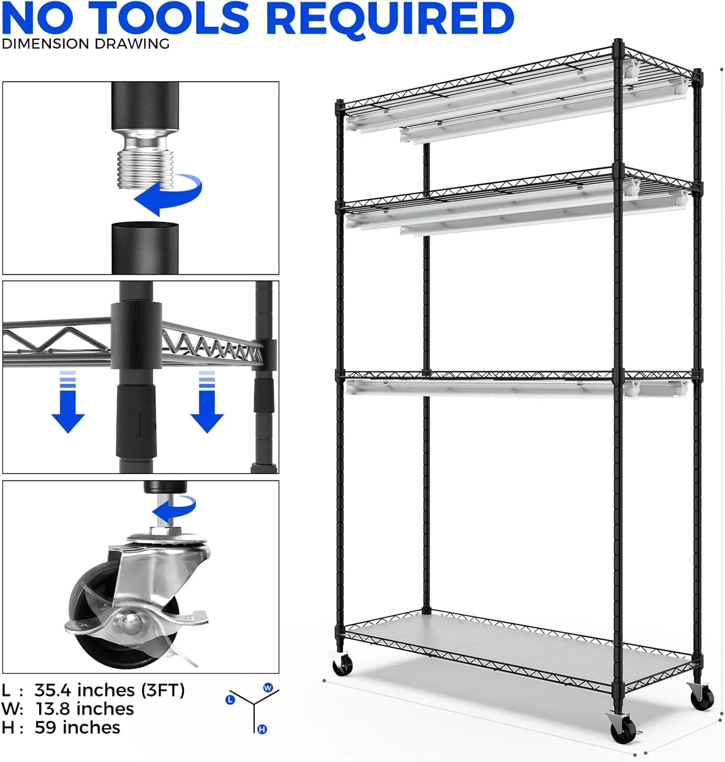 Barrina 4-Tier Plant Stand with 6-Pack T8 30W LED Grow Lights 3FT 5000K | Full Spectrum & Timer | QI30 - Image 7