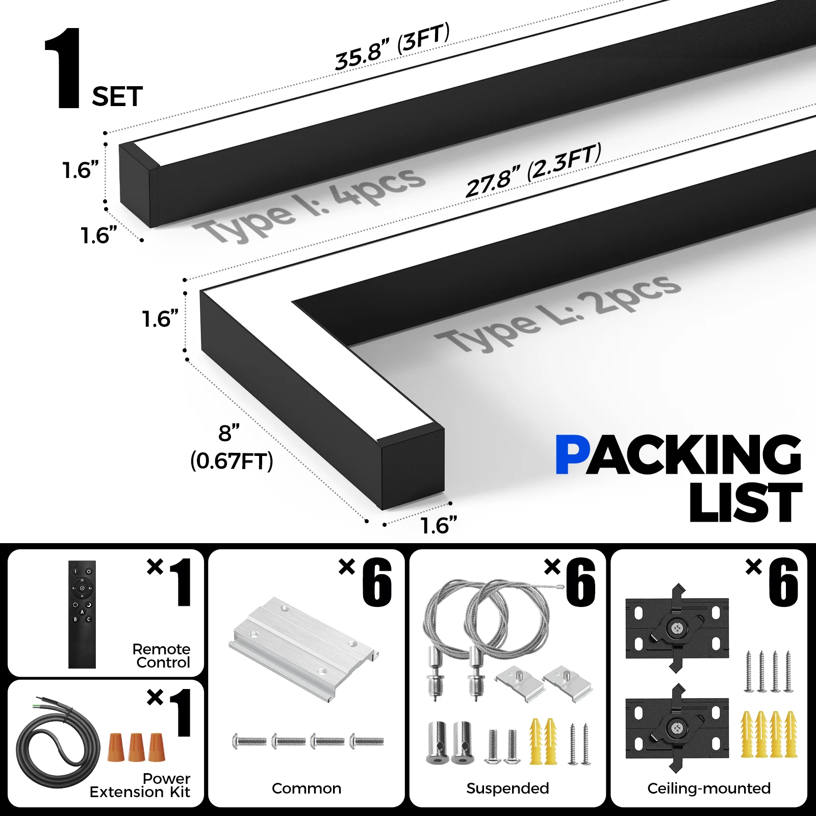 Barrina 4040 Remote Series 3nd-Generation 180W Rectangular Set LED Linear Lights 6FT * 3FT 3000K - 6000K 15000LM | Seamless Connection & Color Changing - Image 9
