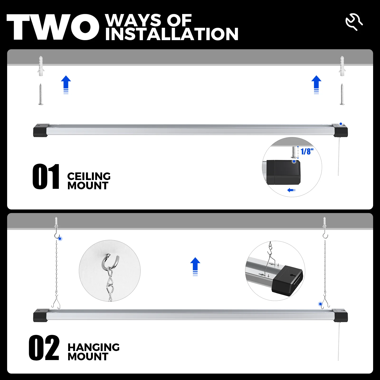 Barrina 42W LED Shop Lights 4FT 5000K 4800LM | Hanging, Linkable & Power Plug Cords | BS42a - Image 6