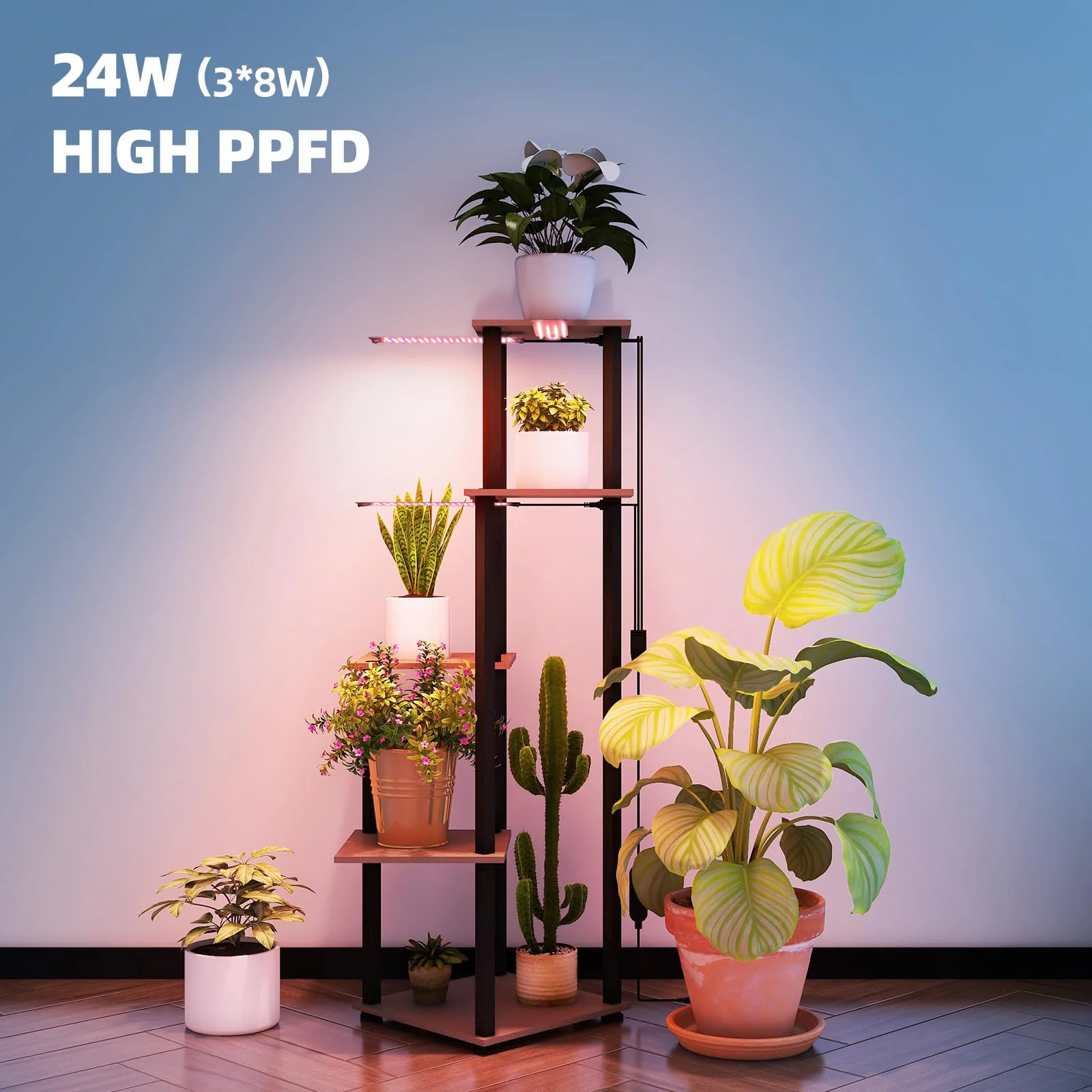 Barrina 5-Tier Plant Stand with 3-Pack 8W LED Grow Light Panels 3 Spectrums | Full Spectrum & Timer | DB08 - Image 3