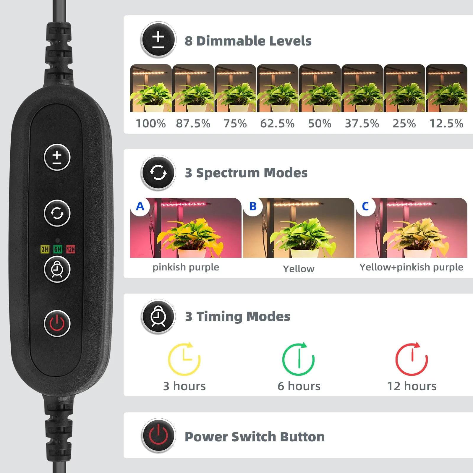 Barrina 5-Tier Plant Stand with 3-Pack 8W LED Grow Light Panels 3 Spectrums | Full Spectrum & Timer | DB08 - Image 7