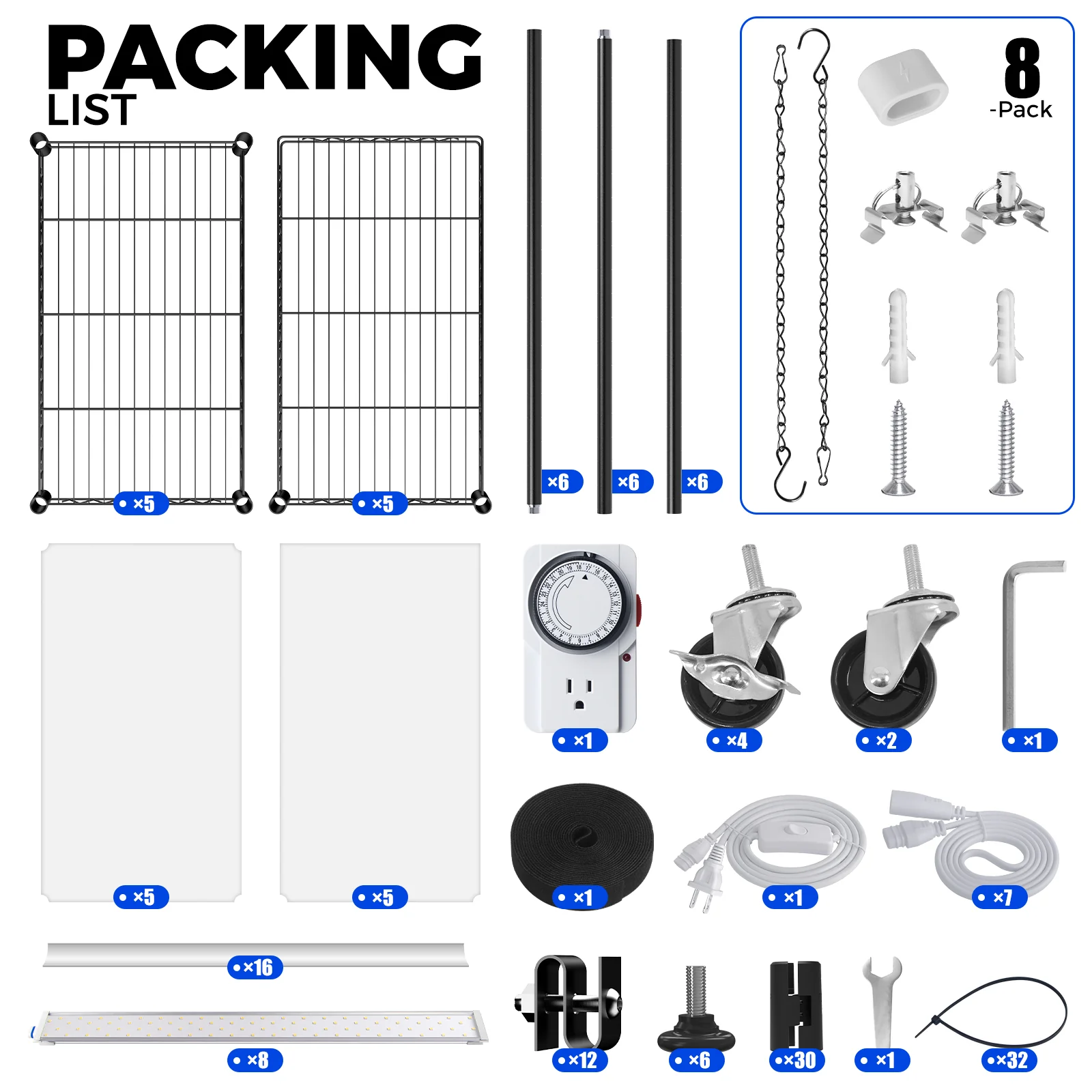Barrina 5-Tier Plant Stand with 8-Pack T5 20W LED Grow Lights 1.6FT 5000K | Full Spectrum & Timer | WE20 - Image 8