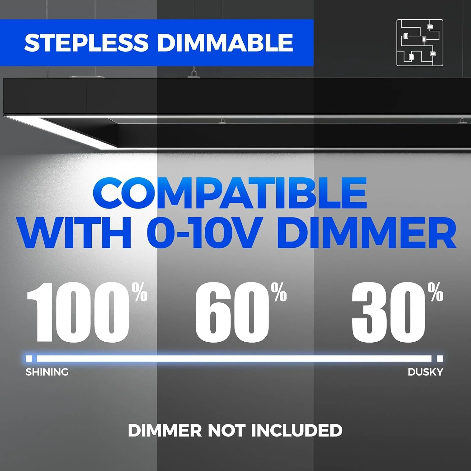 Barrina 5568-0-10V Series 2nd-Generation 226W Square Set LED Linear Lights 5FT * 5FT 3000K - 6000K 21600LM | Seamless Connection & Dimmer Not Included - Image 4