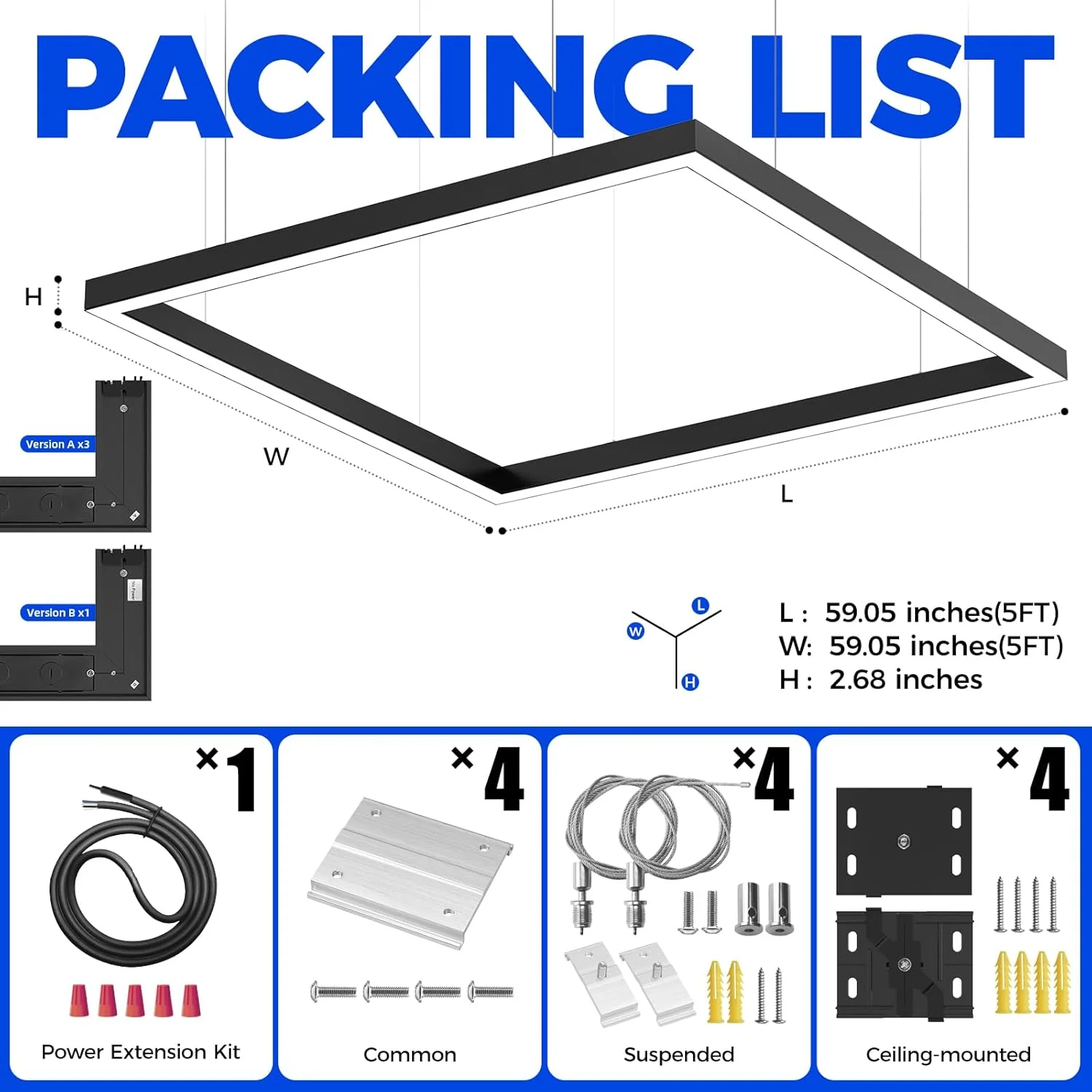 Barrina 5568-0-10V Series 2nd-Generation 226W Square Set LED Linear Lights 5FT * 5FT 3000K - 6000K 21600LM | Seamless Connection & Dimmer Not Included - Image 8