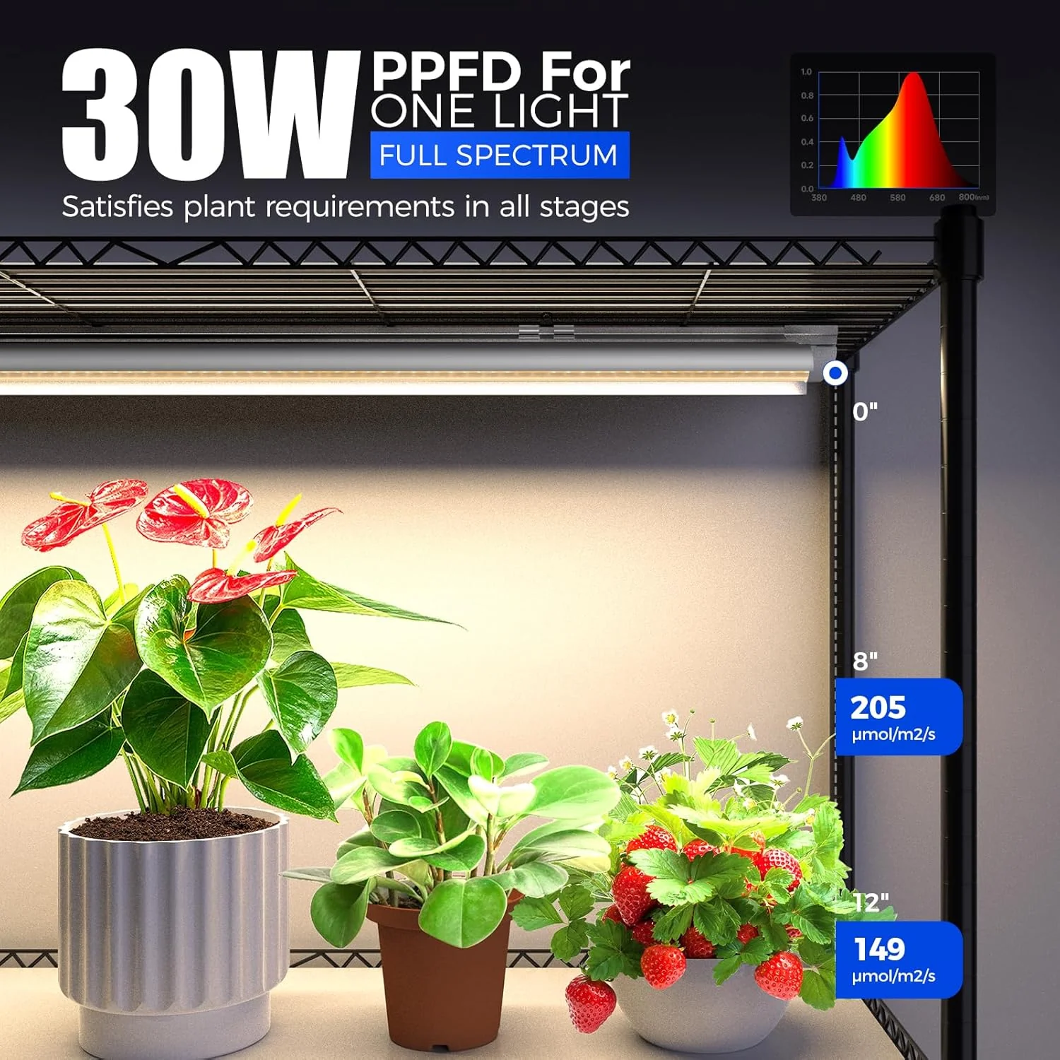 Barrina 6-Tier Plant Stand with 5-Pack T8 30W LED Grow Lights 3FT Yellow Light | Full Spectrum & Timer | QI30 - Image 3