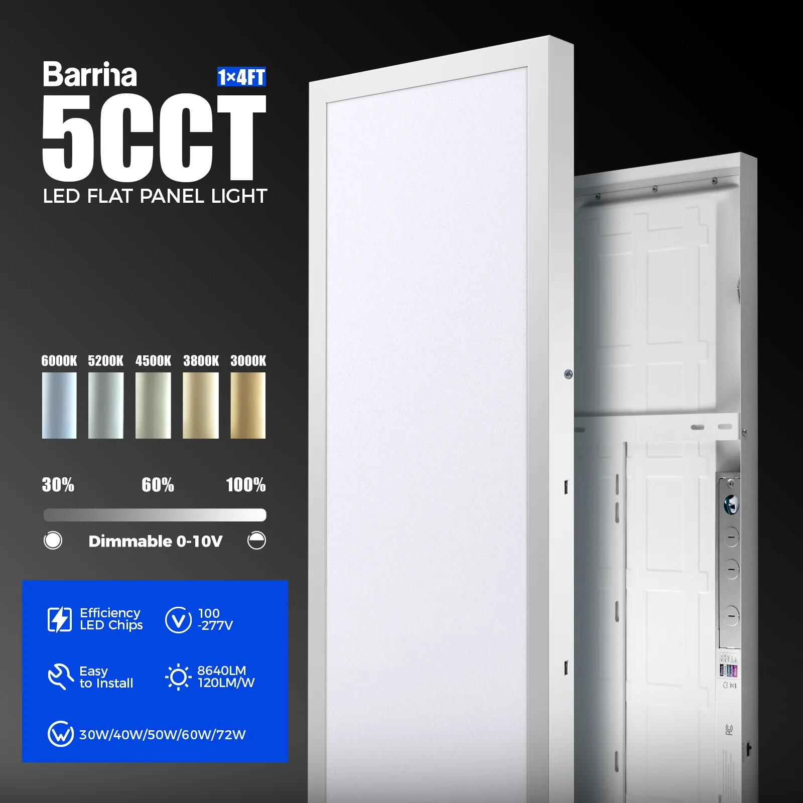 Barrina 72W LED Flat Panel Lights 3000K - 6000k 8640LM | 0-10V Dimmable, 5CCT | ‎JM-6035 - Image 6