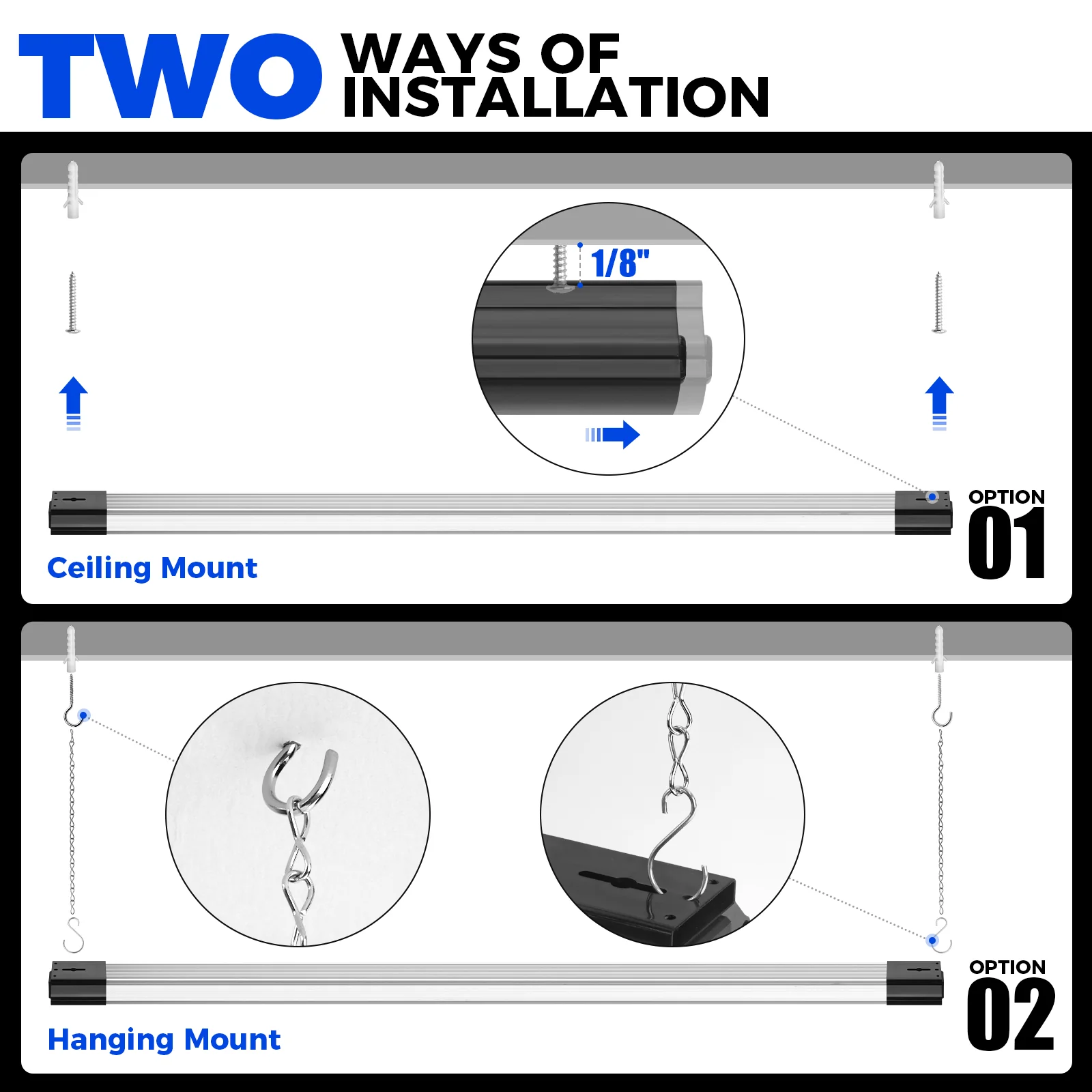 Barrina 84W LED Shop Lights 4FT 5000K 10000LM | Motion Sensor, Hanging, Linkable & Power Plug Cords | BS84 - Image 5