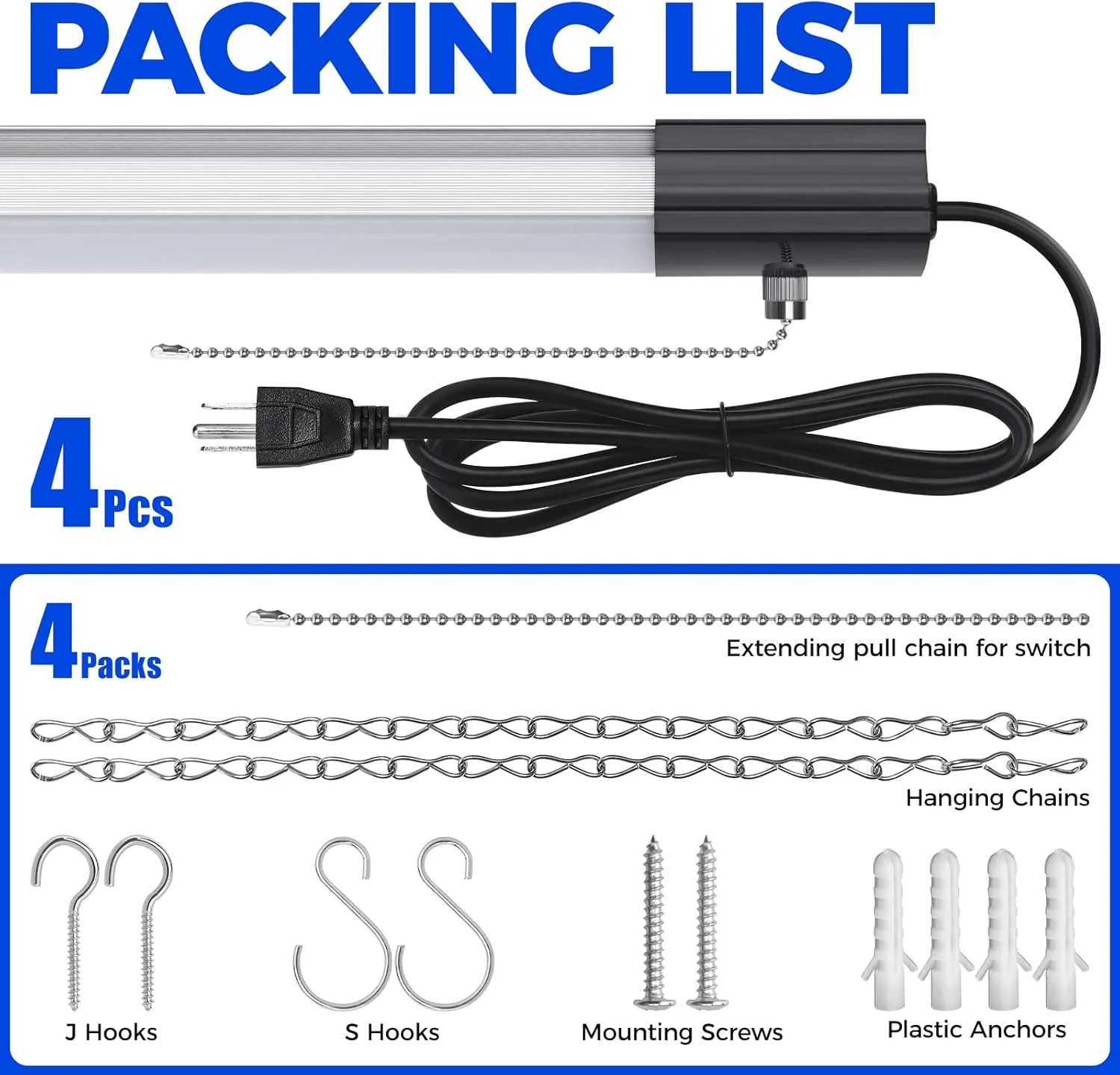 Barrina 84W LED Shop Lights 4FT 6500K 10000LM | Hanging, Linkable & Power Plug Cords | BS84 - Image 8