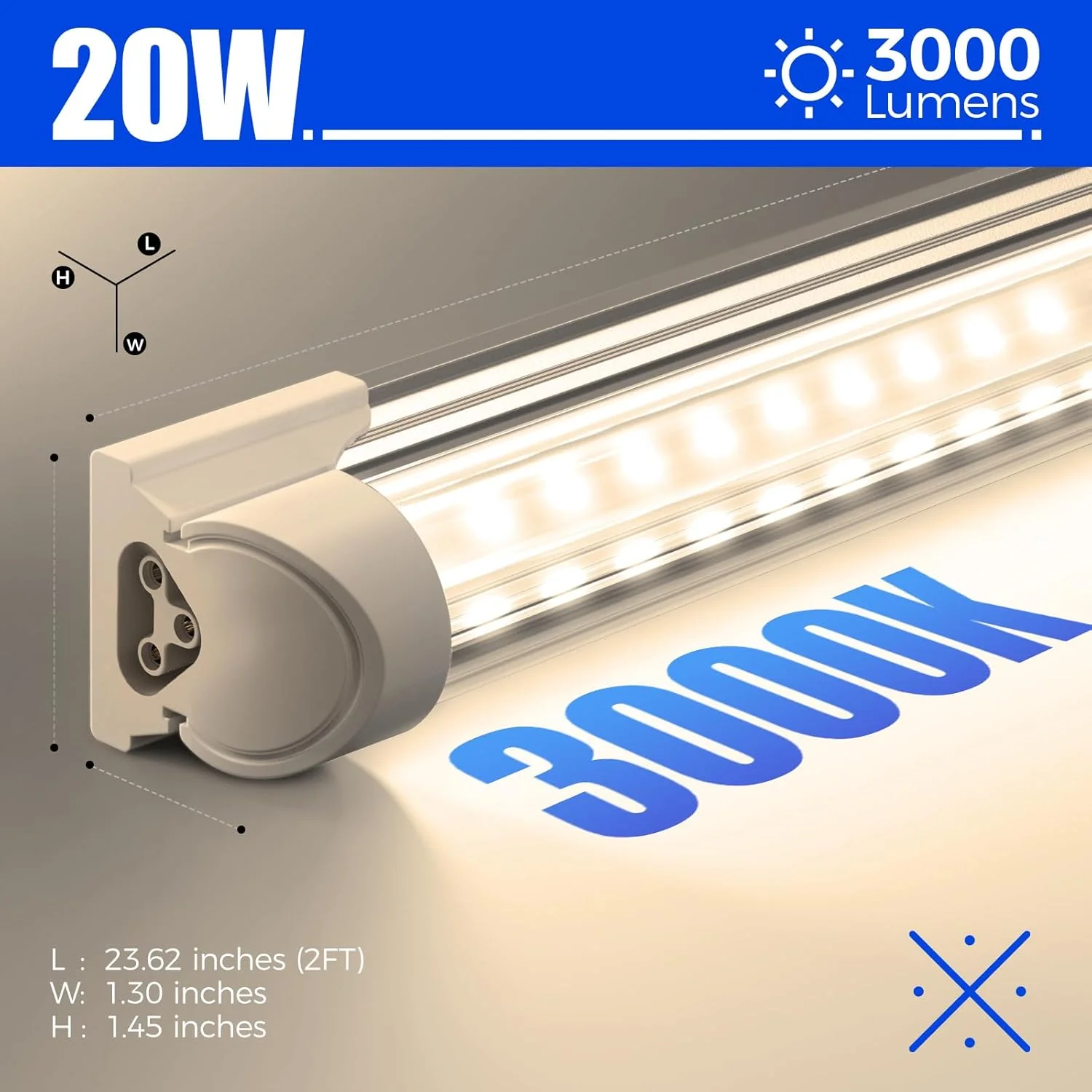 Barrina T8 20W LED Shop Lights 2FT 3000K 3000LM | Clear Cover & V Shape Tube | BAF20 - Image 7