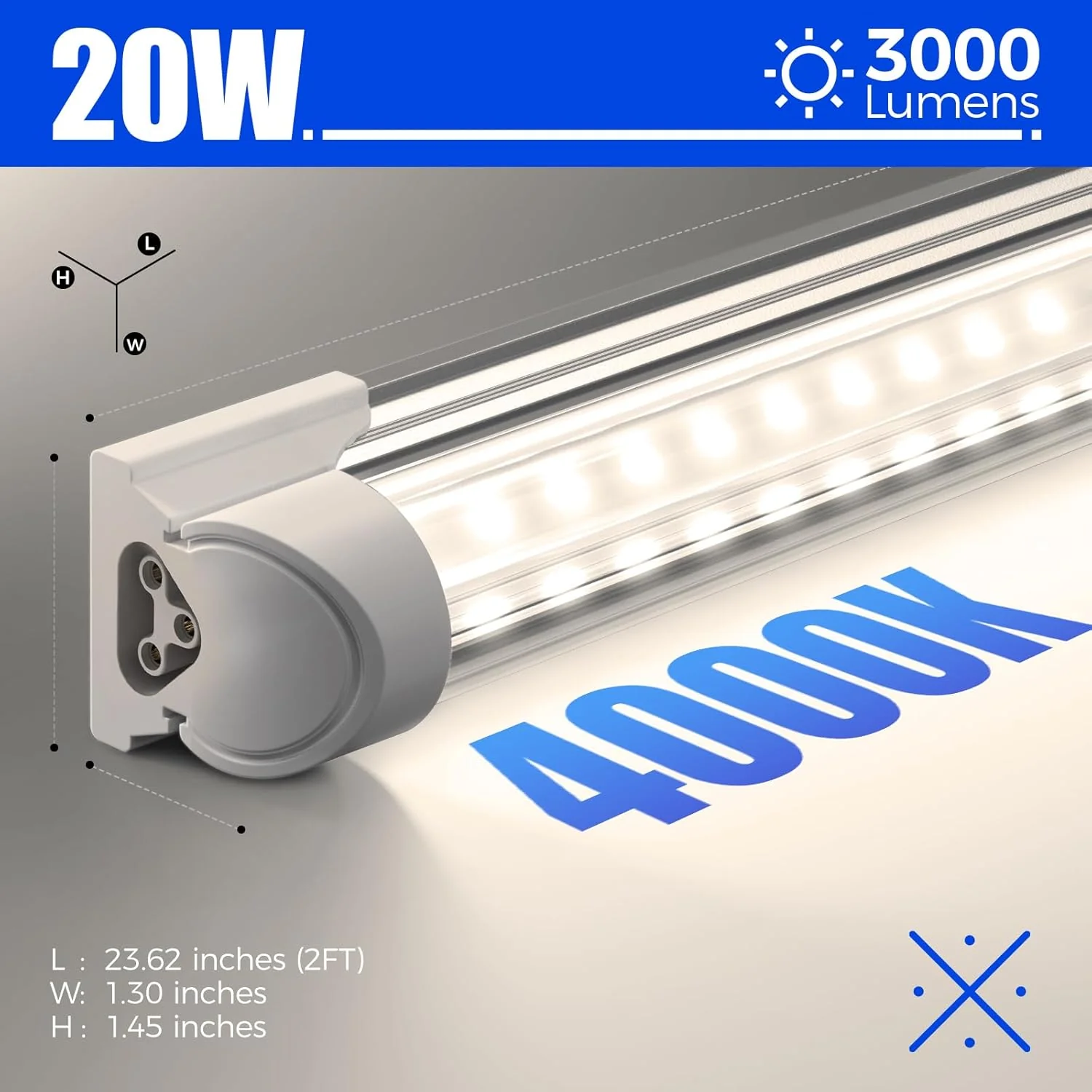 Barrina T8 20W LED Shop Lights 2FT 4000K 3000LM | Clear Cover & V Shape Tube | BAF20 - Image 7
