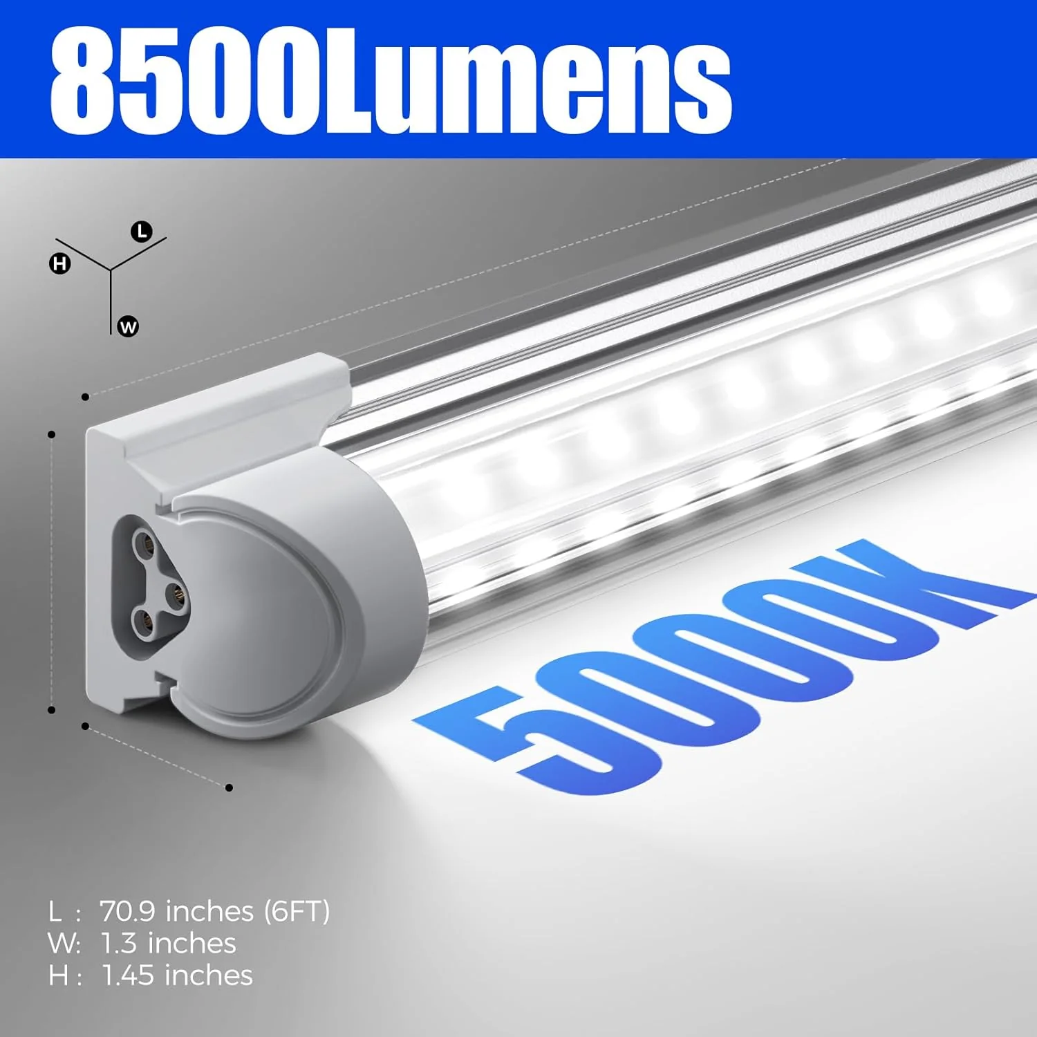 Barrina T8 60W LED Shop Lights 6FT 5000K 8500LM | Clear Cover & V Shape Tube | BAR60 - Image 3