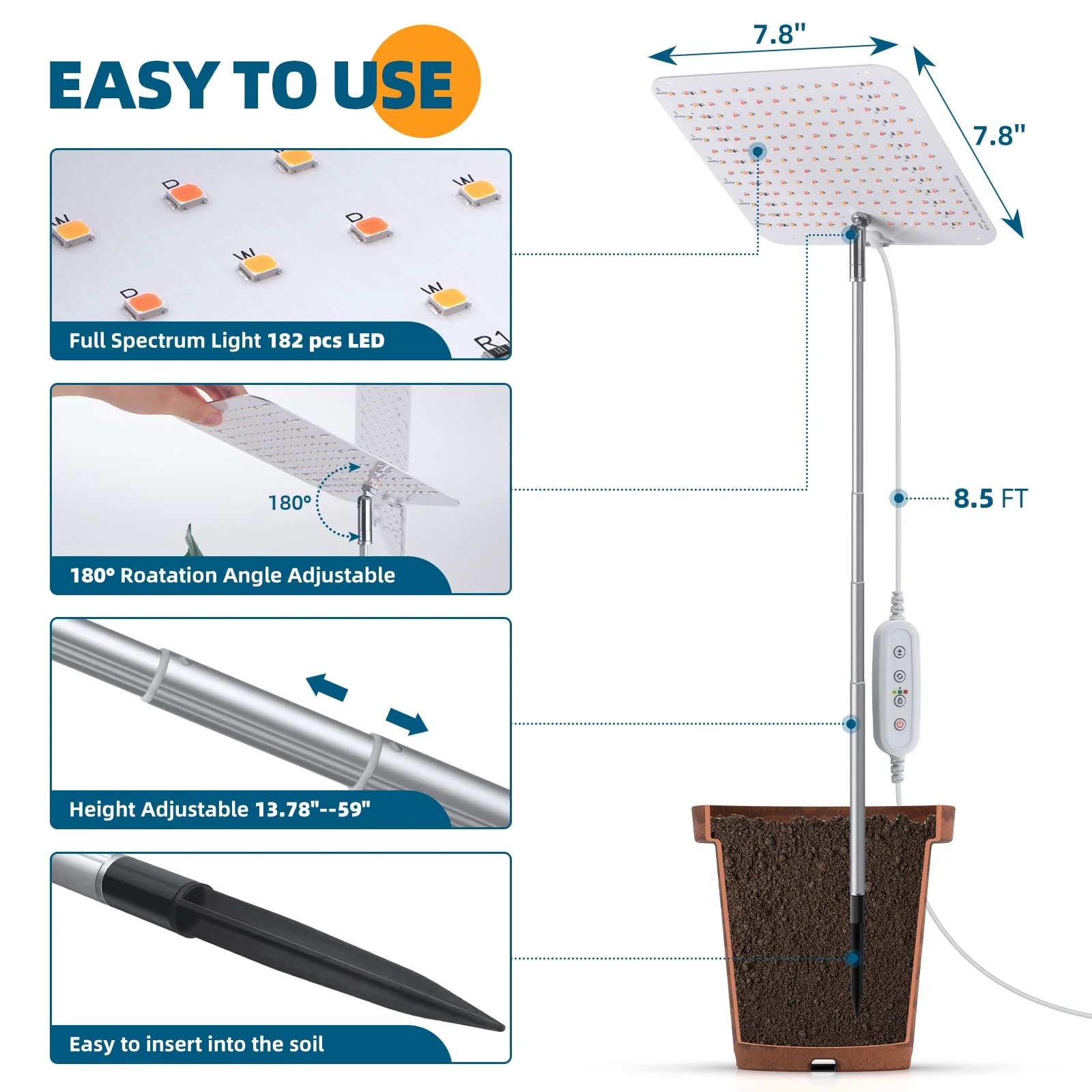 Barrina 24W LED Grow Lamp 182 LEDs | 13.78" to 59" Height Adjustable & Full Spectrum | CR24 - Image 5