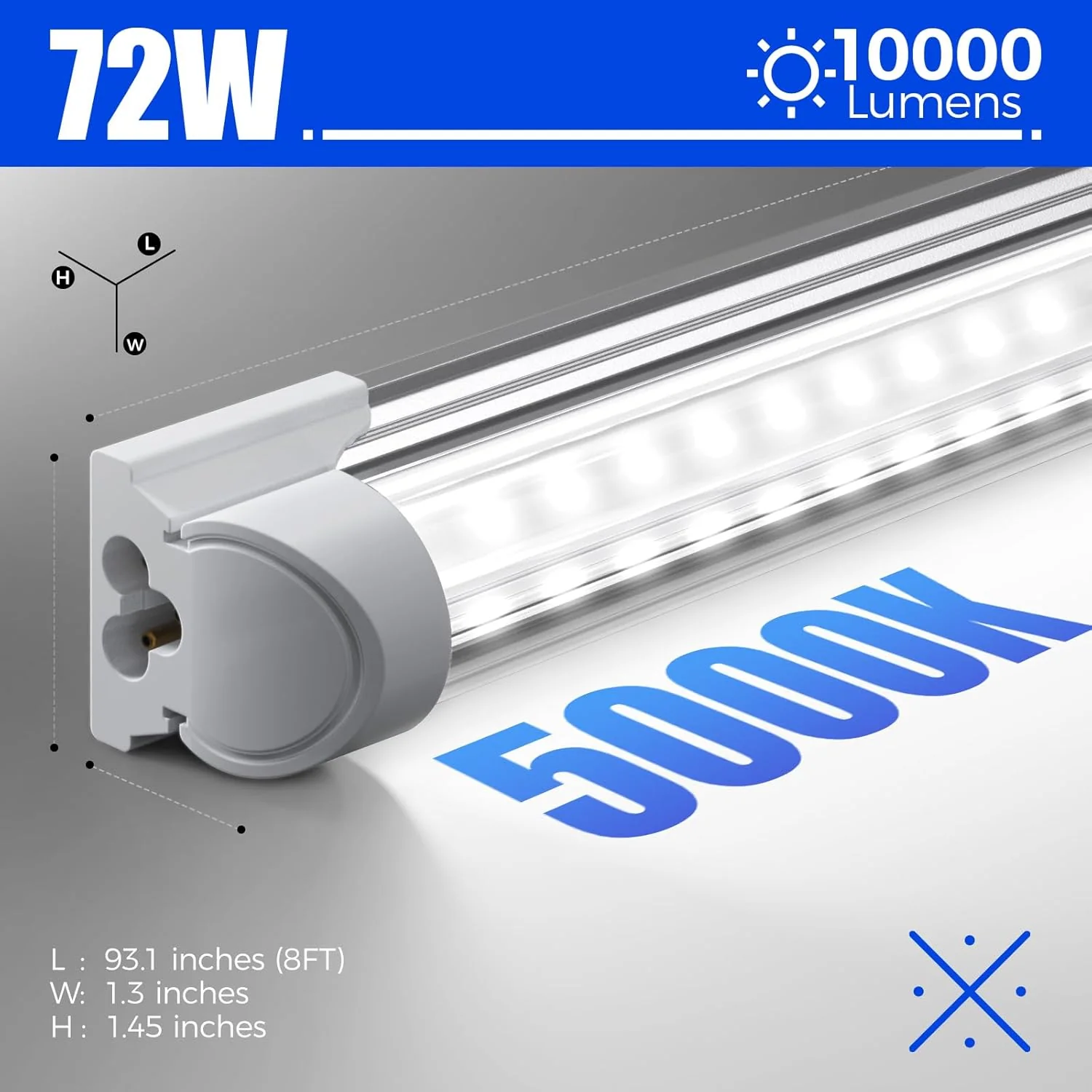 Barrina T8 72W LED Shop Lights 8FT 5000K 10000LM | Clear Cover & V Shape Tube | BAX72 - Image 5